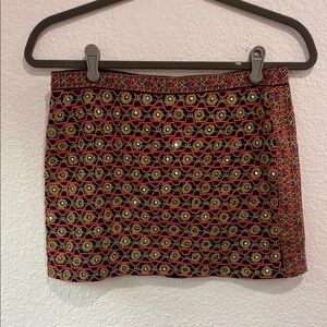 Gryphon Women's Embroidered Sequin Multicolor Silk Blend Mini Lined Skirt Sz XS